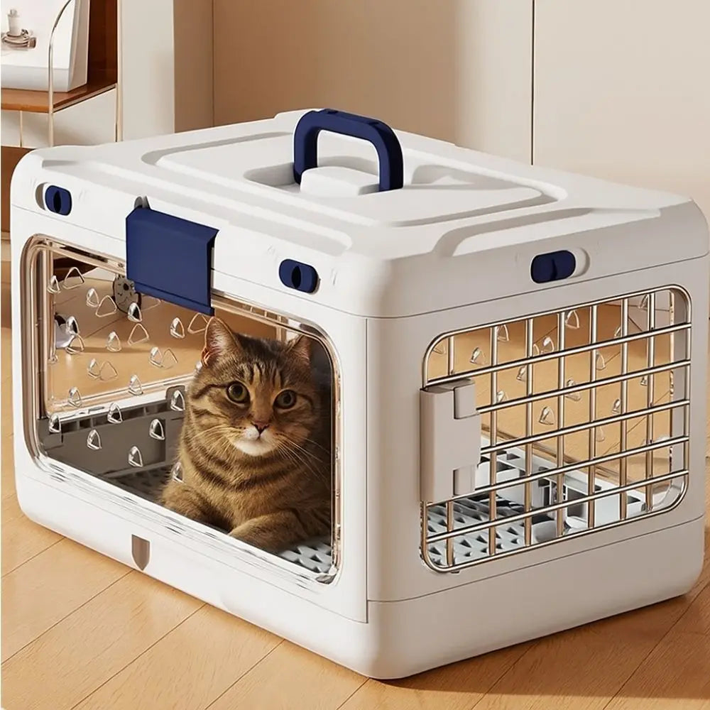 Portable Collapsible Pet Carrier Box Plastic Thickening Foldable Cat Cage with Handle Breathable Dog Kennel Indoor Outdoor Use