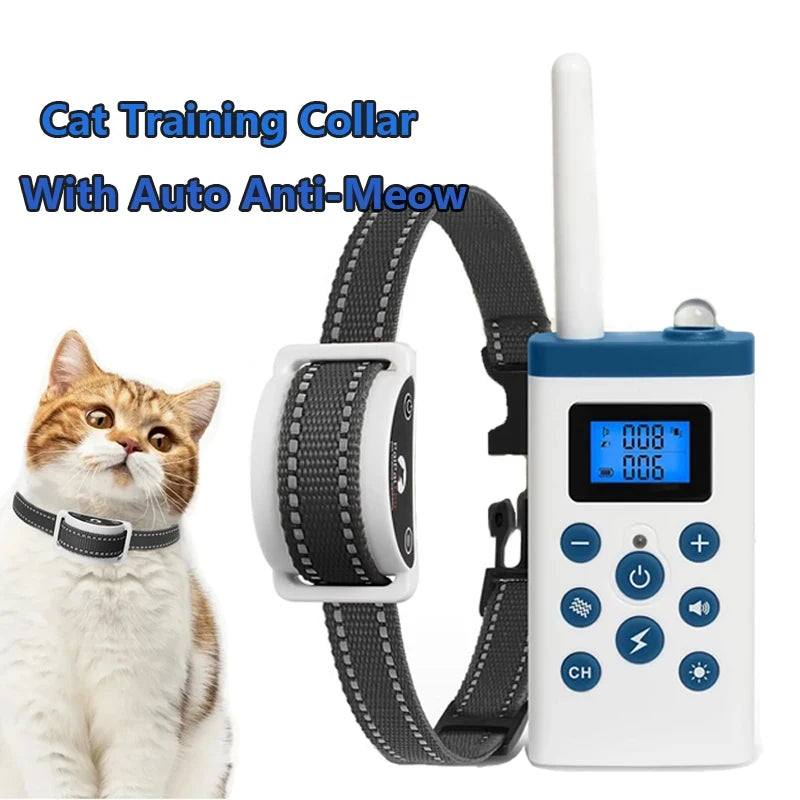 Cat Training Collar With Auto Anti-Meow, Cat Shock Collar With Remote,Beep, Vibration, Safety Shock 4 Modes for Bad Behaviour