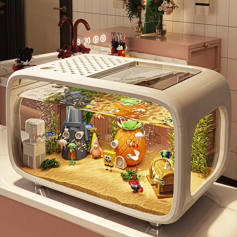 Luxury Fish Tank For Home Use, High-end With Cover, Transparent Living Room, Landscaping, Ecological Tank, Entrance Decoration,