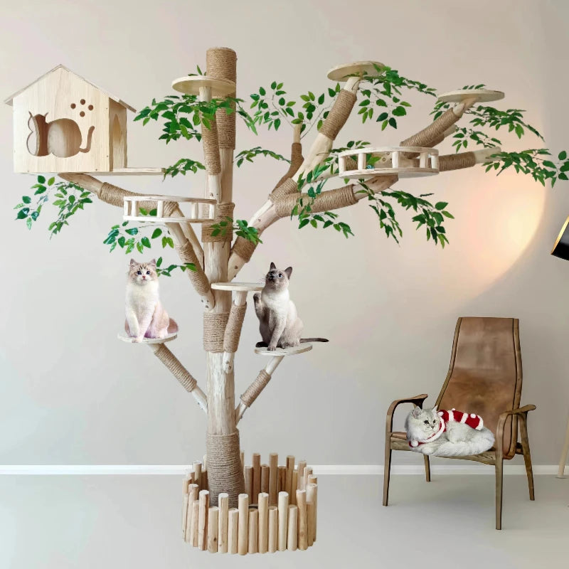 Large Cat Climbing Frame Artificial Tree Integrated Multi-functional Solid Wood Pet Frame Pet House Luxury Full Set of Cat Toys
