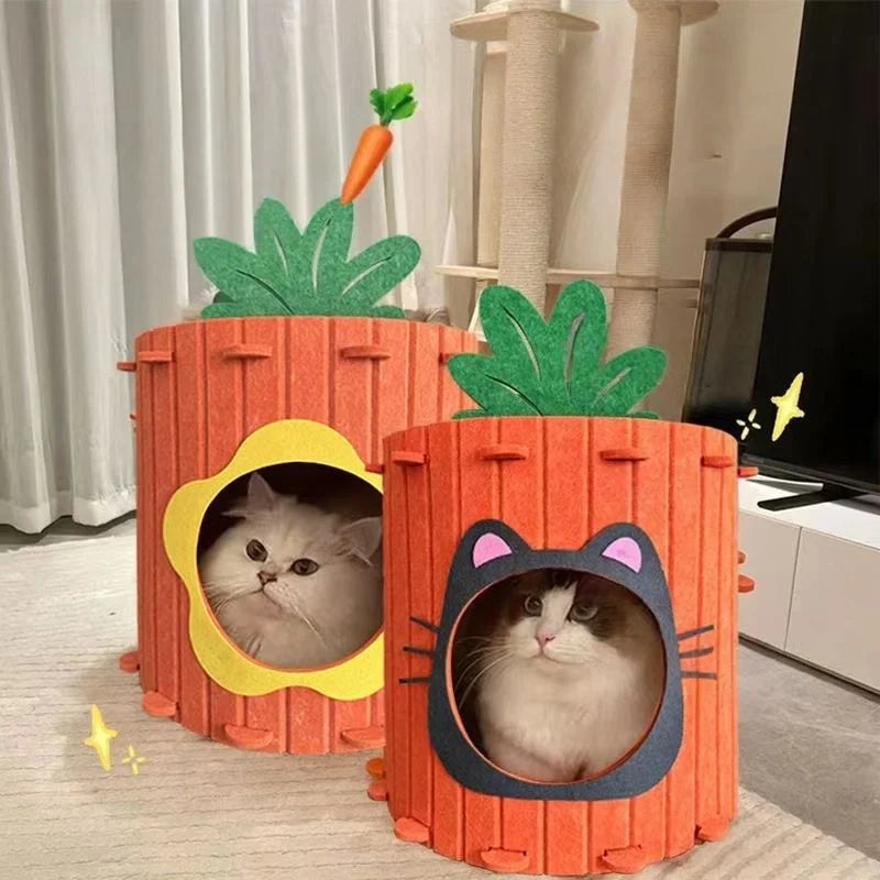 Carrot-shaped Cat Bed, Cat Villa, and Scratching Board All-in-One, Wear-Resistant and Non-Shedding, Felt Cat House for All Seaso