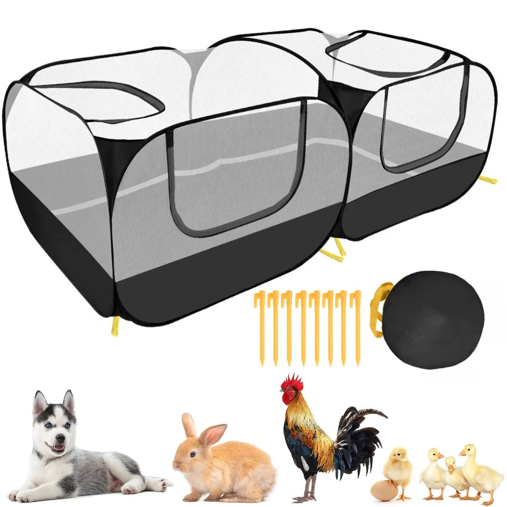 Portable Small Animals Playpen Pet Cage Cat Tent Large Chicken Run Coop Breathable Transparent Mesh Walls Foldable Pet Enclosure