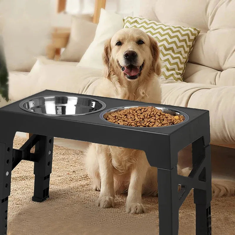 Dog Feeder Stand Elevated Adjustable, Stainless Steel Bowls Double, Raised Food Water Bowls for Small Medium Large Dogs
