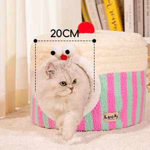 1 Pc Cat house with Removable Cushion Pillow All Season Enclosed Striped Cake Shaped Safe Cat House for Pets Cat Keeping Warm