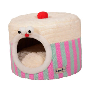 1 Pc Cat house with Removable Cushion Pillow All Season Enclosed Striped Cake Shaped Safe Cat House for Pets Cat Keeping Warm