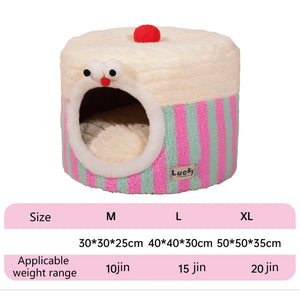 1 Pc Cat house with Removable Cushion Pillow All Season Enclosed Striped Cake Shaped Safe Cat House for Pets Cat Keeping Warm