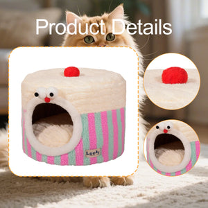 1 Pc Cat house with Removable Cushion Pillow All Season Enclosed Striped Cake Shaped Safe Cat House for Pets Cat Keeping Warm