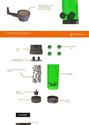 Fish tank fluidized bed filter oxygen supply water fairy rolling filter biochemical filter physical filter aquarium accessories，