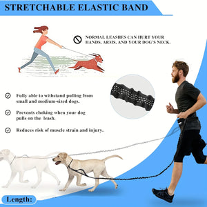 Hands-Free Dog Leash, Waist Bag with Pouch. Padded Handle & Bungee Rope for Walking, Running, Jogging.