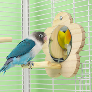 Bird Mirror Wooden Interactive Play Toy With Perch For Small Parrot Budgies Parakeet Cockatiel Conure Lovebird Cage Accessories