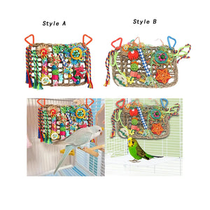Bird Foraging Wall Toys with Various Toys with Hanging Hook Chewing Toy Climbing for Finches Budgie Cockatiel Love Birds Macaws