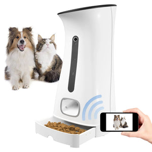 7.5L Dog Food Dispenser With Night Vision And 2-Way Audio 720P HD Wifi Camera Voice Recorder Automatic Cat Feeder