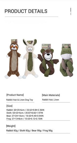 Bite Resistant Rabbit Fur Plush Dog Toy Durable Linen Squeaky Toy for Puppies and Medium Dogs with Soft Burlap and Rabbit Hair