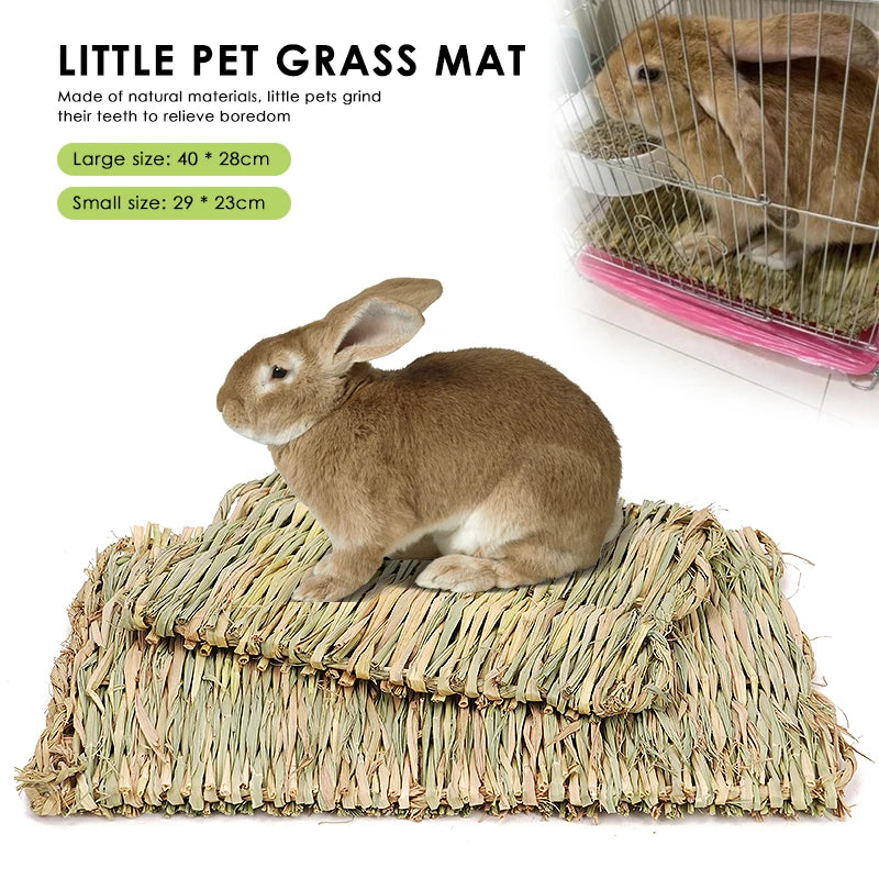 Rabbit Grass Mat Small Animal Bunny Woven Hay Mat Natural Straw Bedding Resting Cage Mat For Guinea Pig Chinchilla Hamster Rat