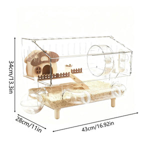 Hamster Habitat Acrylic Exercise Wheel Storage Habitat Cage for Hamster for Bedding Small Animals Enthusiast Pet Travel Play