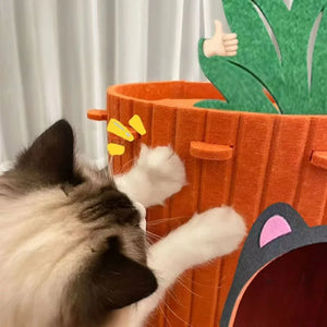 Carrot-shaped Cat Bed, Cat Villa, and Scratching Board All-in-One, Wear-Resistant and Non-Shedding, Felt Cat House for All Seaso