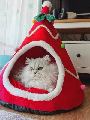 Christmas Cat House Dog House Warm Winter Can Be Dismantled and Washed Cute Small Dog Semi-closed Pet House