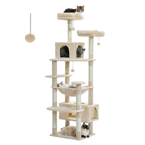 Multi-Level Large Cat Tree Sisal-Covered Scratching Posts &Board, Hammock, Cat Condo, Spacious Top Perch,Dangling Ball Cats Toys