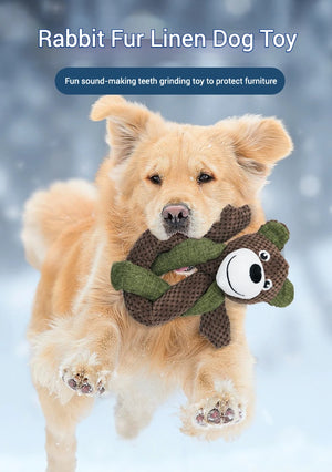 Bite Resistant Rabbit Fur Plush Dog Toy Durable Linen Squeaky Toy for Puppies and Medium Dogs with Soft Burlap and Rabbit Hair