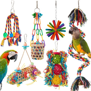 Bird Shredding Toys Wooden Blocks Colorful Parrot Chewing Foraging Hanging Toy for Parakeets Love Birds Budgies
