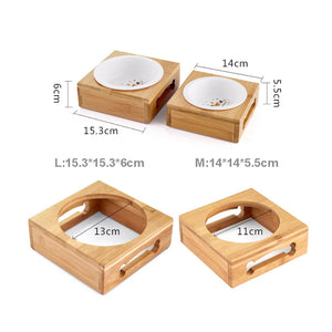 Pet Dog Cat Bowl  Bamboo Wooden Table Into A Kitten Skid Resistant Double Bowl Small Dog Food Bowl