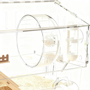 Hamster Habitat Acrylic Exercise Wheel Storage Habitat Cage for Hamster for Bedding Small Animals Enthusiast Pet Travel Play