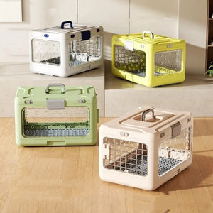 Portable Collapsible Pet Carrier Box Plastic Thickening Foldable Cat Cage with Handle Breathable Dog Kennel Indoor Outdoor Use