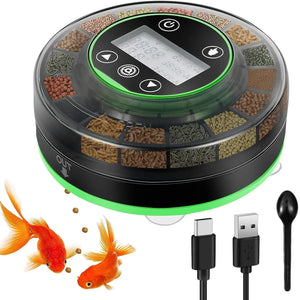 Aquarium Automatic Food Dispenser Automatic Fish Feeder USB Rechargeable Auto Fish Food Dispenser with Timer LCD Display
