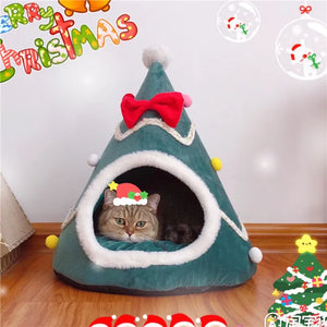 Christmas Cat House Dog House Warm Winter Can Be Dismantled and Washed Cute Small Dog Semi-closed Pet House