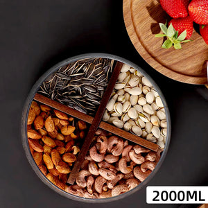 Glass Food Storage Container with Wooden Lid Multi Compartment Snack Fruit Organizer Kitchen Living Room Desktop Serving Tray