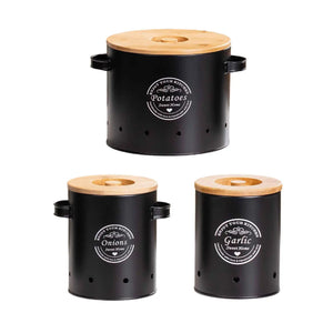 Vegetables Storage Bin Fresh Vegetable Keeper with Bamboo Lid and Handle Kitchen Organization Storage Jar for Counter Restaurant