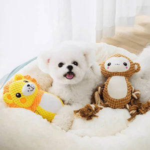 Dog Sound-Making Chew Toy, Durable Plush + Rope Design (Cleans Teeth/Prevents Boredom), Suitable for Small, Medium, and Large Dogs, Includes Monkey and Lion Models