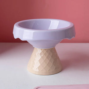 Ceramic cat bowl, pet bowl, ice cream bowl, high-legged, slanted neck protection, anti-knockover cat food bowl, drinking water