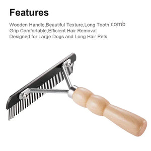 Dog Comb Grooming Rake Long Tooth Steel Comb Wood Handle Pet Dehedding Tools Grip Comfortable Antirust Clean Brush