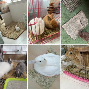 Rabbit Grass Mat Small Animal Bunny Woven Hay Mat Natural Straw Bedding Resting Cage Mat For Guinea Pig Chinchilla Hamster Rat