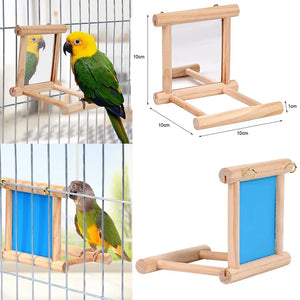Bird Mirror Toy with Perch Stand for Parrots Budgies Parakeets Cockatiels Conures Finches Lovebirds Canaries Macaws Cockatoos
