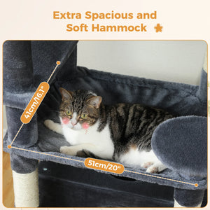 Multi-Level Large Cat Tree Sisal-Covered Scratching Posts &Board, Hammock, Cat Condo, Spacious Top Perch,Dangling Ball Cats Toys