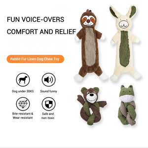 Bite Resistant Rabbit Fur Plush Dog Toy Durable Linen Squeaky Toy for Puppies and Medium Dogs with Soft Burlap and Rabbit Hair