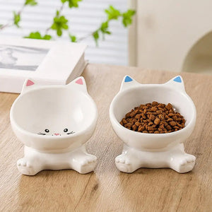 Cat Ear Ceramic Feeding Bowl Reusable Food Container Stable base anti-tip inclined mouth cat drinking water bowl pet supplies