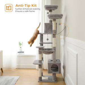 Multi-Level Large Cat Tree Sisal-Covered Scratching Posts &Board, Hammock, Cat Condo, Spacious Top Perch,Dangling Ball Cats Toys