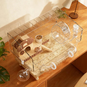 Hamster Habitat Acrylic Exercise Wheel Storage Habitat Cage for Hamster for Bedding Small Animals Enthusiast Pet Travel Play