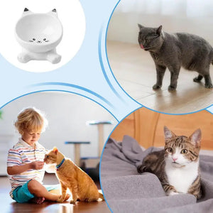 Cat Ear Ceramic Feeding Bowl Reusable Food Container Stable base anti-tip inclined mouth cat drinking water bowl pet supplies
