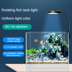 Fish Tank Clip Light, Color Changing and Dimming, USB Interface, Landscaping, Blue white light switching Brightening