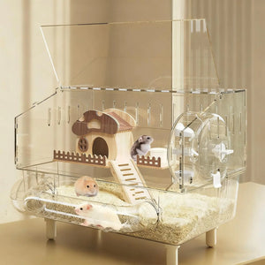 Hamster Habitat Acrylic Exercise Wheel Storage Habitat Cage for Hamster for Bedding Small Animals Enthusiast Pet Travel Play