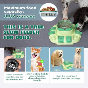 Dog educational toys, suitable for small/large dogs, slow feeder with button, 2 in 1, eliminates boredom, hidden food dog bowl