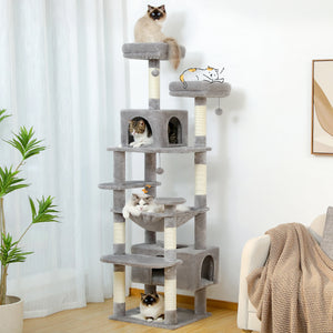 Multi-Level Large Cat Tree Sisal-Covered Scratching Posts &Board, Hammock, Cat Condo, Spacious Top Perch,Dangling Ball Cats Toys