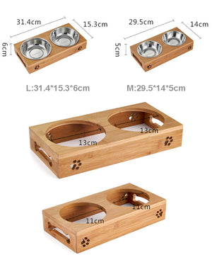 Pet Dog Cat Bowl  Bamboo Wooden Table Into A Kitten Skid Resistant Double Bowl Small Dog Food Bowl