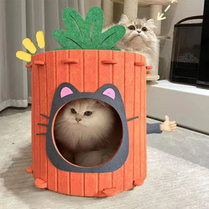 Carrot-shaped Cat Bed, Cat Villa, and Scratching Board All-in-One, Wear-Resistant and Non-Shedding, Felt Cat House for All Seaso