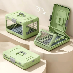 Portable Collapsible Pet Carrier Box Plastic Thickening Foldable Cat Cage with Handle Breathable Dog Kennel Indoor Outdoor Use