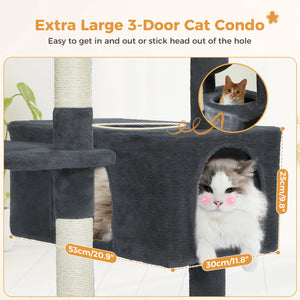 Multi-Level Large Cat Tree Sisal-Covered Scratching Posts &Board, Hammock, Cat Condo, Spacious Top Perch,Dangling Ball Cats Toys